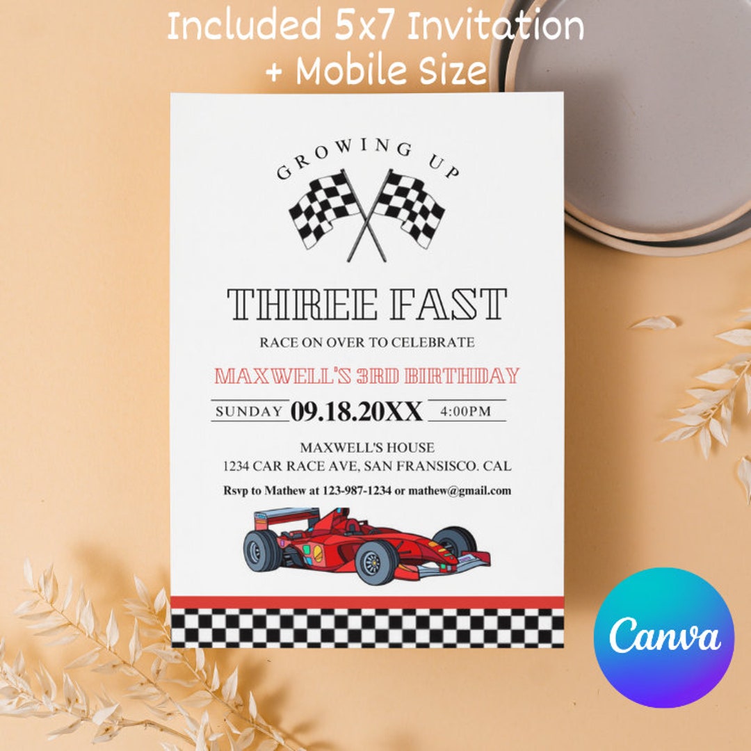 Invitations In Racing Example Editable Race Car Birthday Invitation: Vintage Racing (digital Download ...