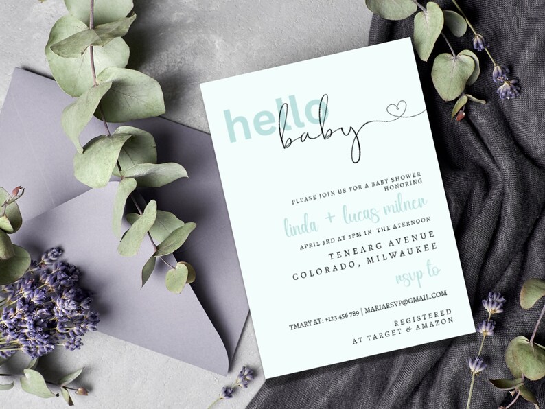 Simple Baby Shower Invitation Template Pastel Blue Baby Etsy