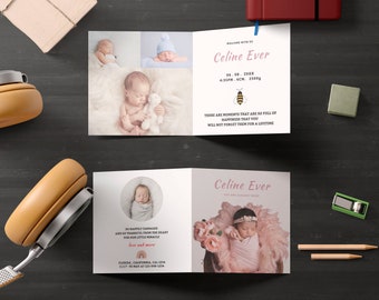 Birth Announcement Template - Baby Newborn Card Canva & Photoshop Template for Parents for Photographers