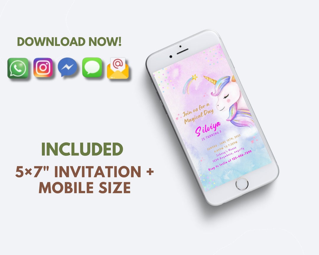 Editable Unicorn Birthday Invitation Magical Pastel Rainbow - Etsy