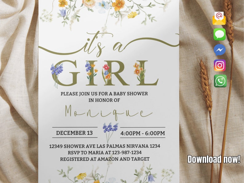 Its a Girl Printable Baby Shower Invite Invitation Blush - Etsy