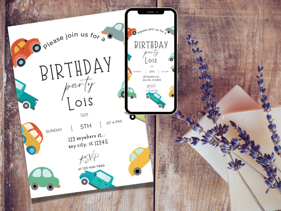 Car Invitations, Transport Invitation, Transportation Birthday Invites