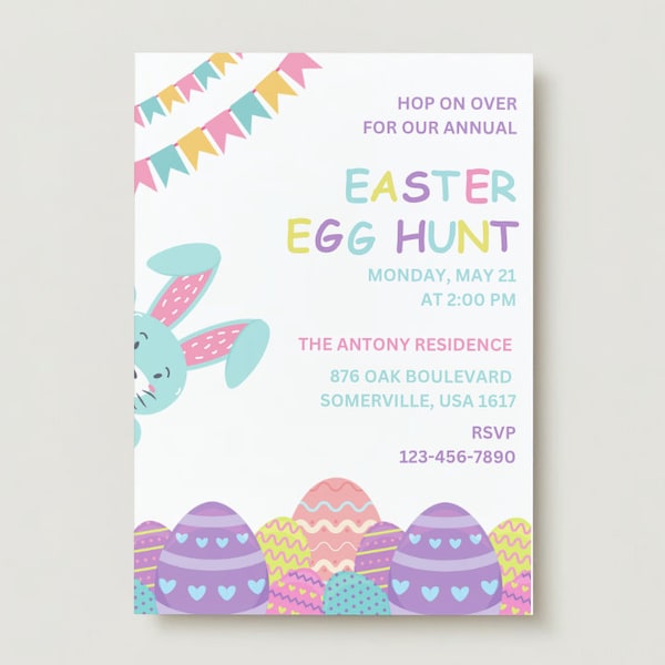 Easter Egg Hunt Invitation Printable , Editable Easter Celebration Invitation Template, Easter Egg Hunt Invitation Download, Canva, Phone