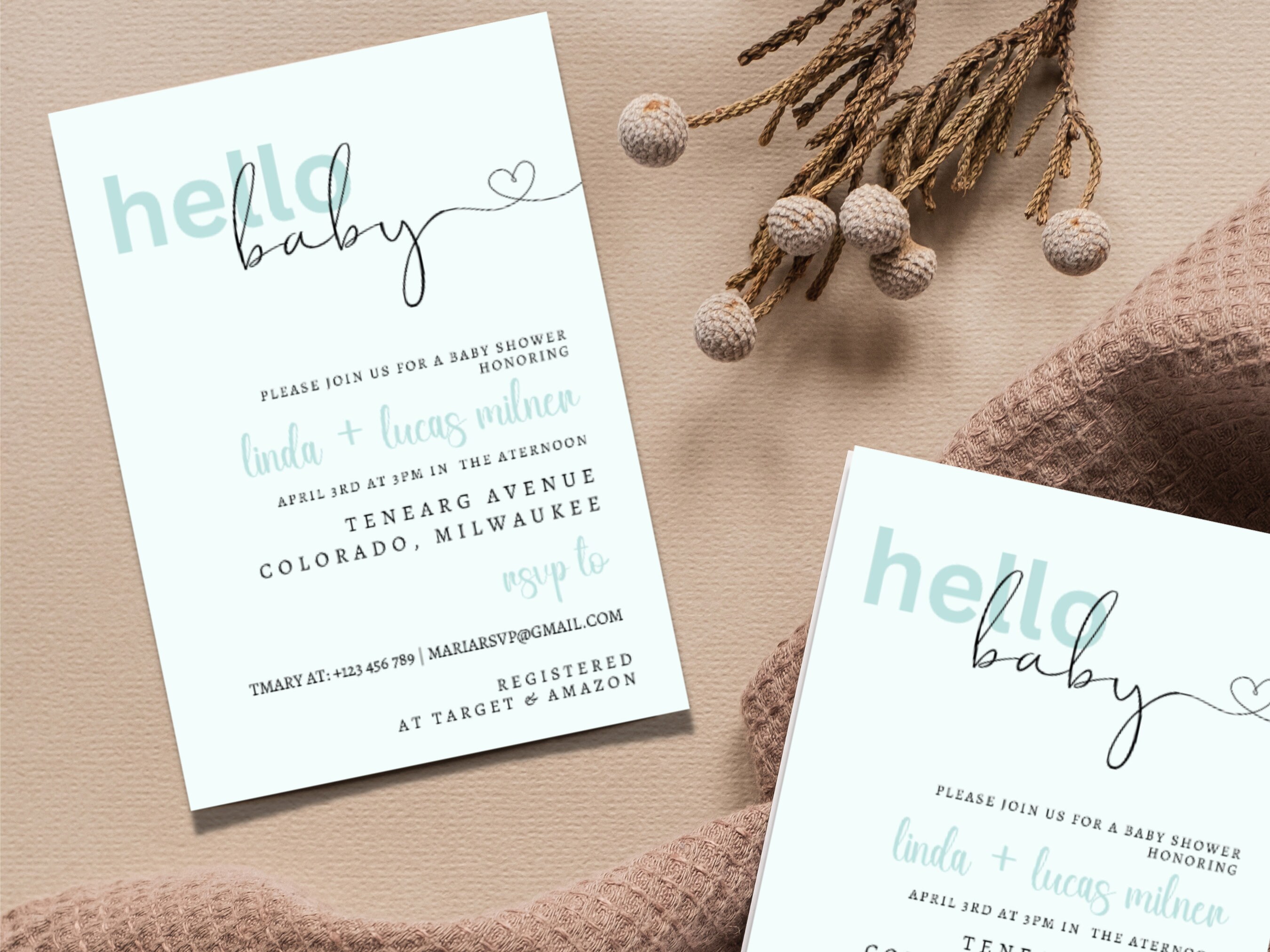 Simple Baby Shower Invitation Template Pastel Blue Baby Etsy