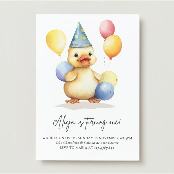 Duck Birthday Party Invitation: Neutral Kids Invite (Digital Download)