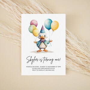 Duck Birthday Invitation: Neutral Kids Party Invite (Editable Digital Download)