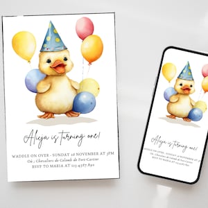 Duck Birthday Party Invitation-Kids Birthday Invite,  Duck Party Invite, Neutral Birthday Invitation, Editable Digital Download