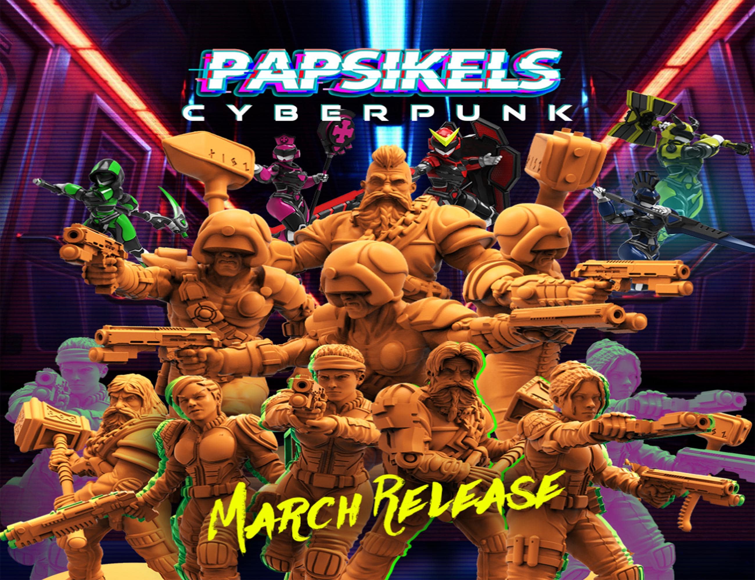 Papsikels Cyberpunk March 2022, 3D Miniatures Stl Files, Dnd Stl Files, Tabletop Stl Files, 3D Printer Files, Tabletop Mega Stl
