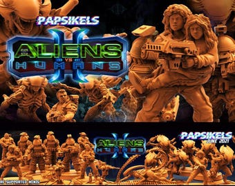 Papsikels Aliens vs Human June 2021, 3D Miniatures Stl , Dnd Stl , Tabletop Stl, Rpg Stl,  3D Printer Files, Tabletop, Best Stl Files