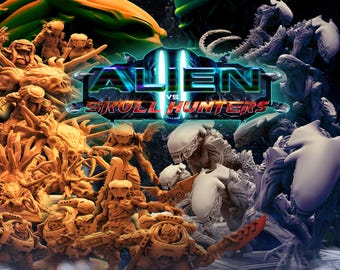 Papsikels Aliens Vs Skull Hunters November 2022, 3D Miniatures Stl Files, Dnd Stl Files, Tabletop Stl Files, 3D Printer Files, Tabletop Stl