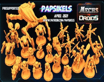 Papsikels Mechs vs Droids April 2021, 3D Miniatures Stl , Dnd Stl , Tabletop Stl, Rpg Stl,  3D Printer Files, Tabletop, Best Stl Files