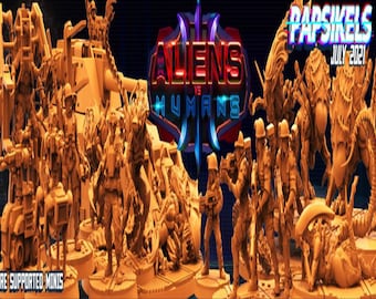 Papsikels Aliens vs Human July 2021, 3D Miniatures Stl , Dnd Stl , Tabletop Stl, Rpg Stl,  3D Printer Files, Tabletop, Best Stl Files