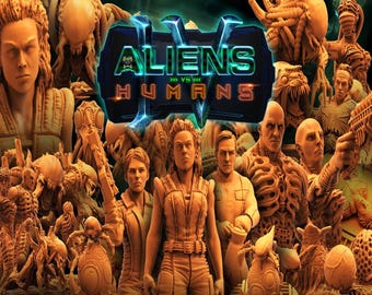 Papsikels Aliens vs Human October 2021, 3D Miniatures Stl , Dnd Stl , Tabletop Stl, Rpg Stl,  3D Printer Files, Tabletop, Best Stl Files