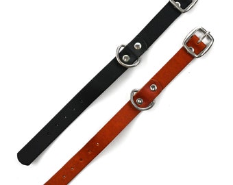 Leather buckle bracelet.  Black or Brown 6-8 inch length with silver buckle and D-ring.