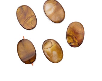 Geverfd bruin parelmoer platte ovale of platte rechthoek kraal 35 mm (vier kralen)