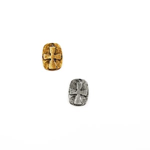 Rectangular cross Dogtag Dog Tag charm or pendant 25mm x 18mm, antique silver or gold.