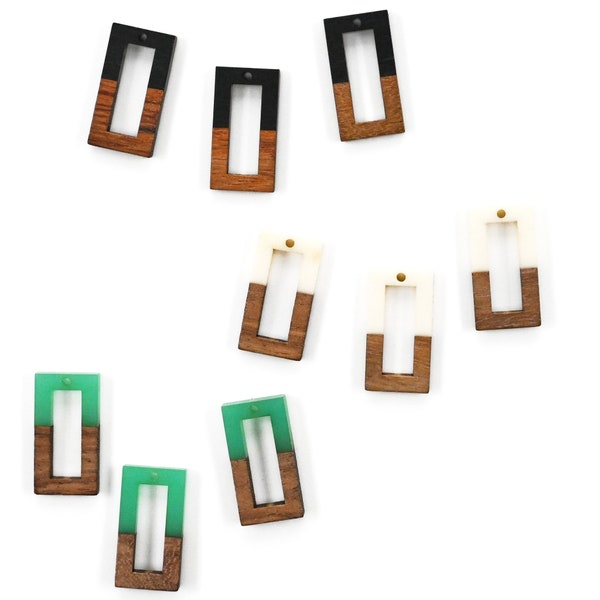 Wood and Resin Rectangular Charms Pendants 28mm