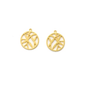 Matte Gold Abstract Bamboo Leaves Charm Pendant 24mm
