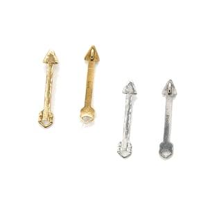 Arrow charm pendant or link.  Gold or silver plated pewter 10x53mm