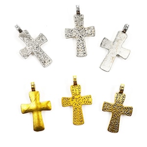 Hammered Texture Alloy Cross Pendant Charm 48mm x 29mm