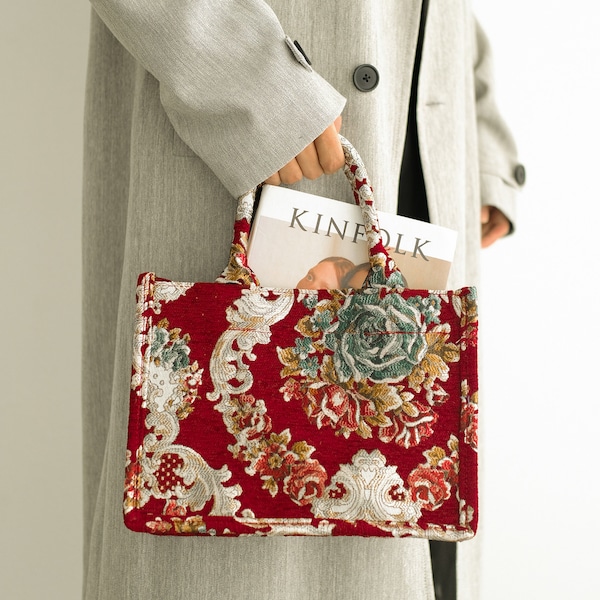 Embroidered Canvas Floral Book Tote ( SOLD AS SET)