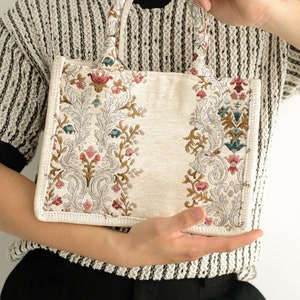 Embroidered Canvas Floral Book Tote  ( Sold as set)