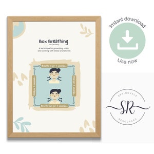 Box breathing poster: therapy poster - mental health poster - school decor