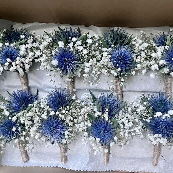 Scottish Thistle Boutonniere, Large Thistle and Gypsophila Buttonhole