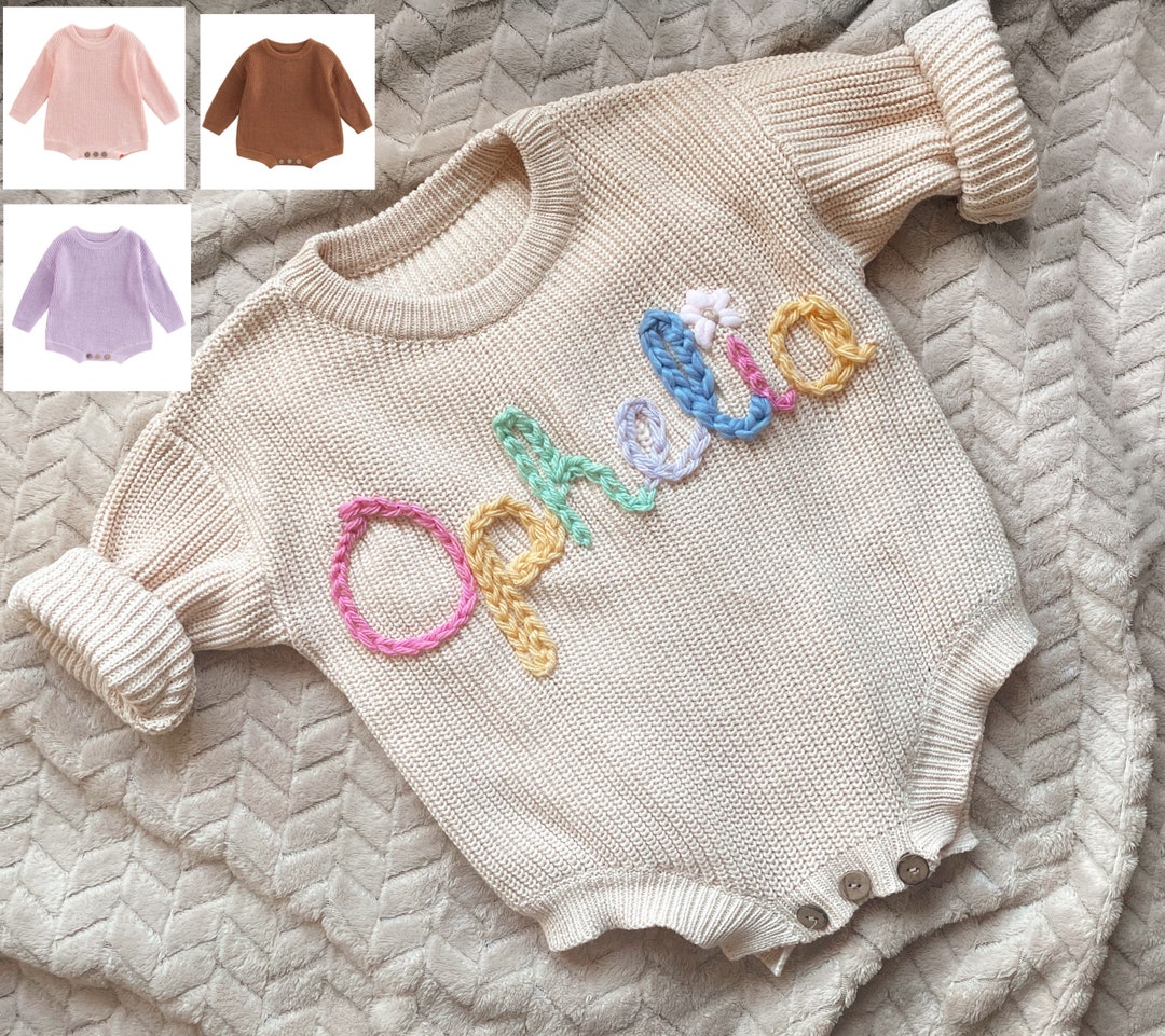 Personalised Knitted Romper Baby Toddler Romper, Crochet Name Romper