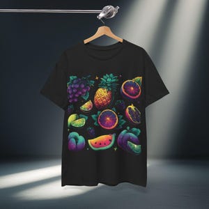Neon Tropical Pop Art T-Shirt, Psychedelic Fruit Summer Tee, Unisex Cotton Shirt, Vibrant Fruit Graphic Tee, Colorful Summer Top