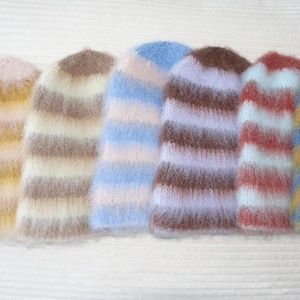 Wool & Alpaca Striped Hand Knit Beanie/Hat