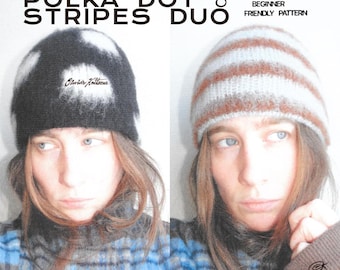 Knitting Pattern- Polka  Dot & Stripes Duo Hat Pattern by Olivias Knitwear