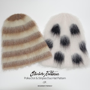 編み物パターン - オリビアス・ニットウェアによる水玉模様とストライプ柄のデュオハットパターン