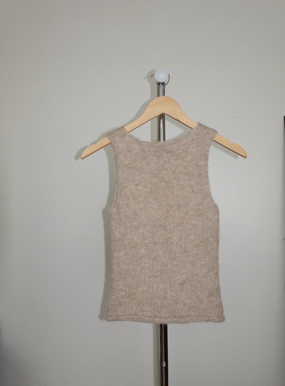 Hand Knit Tank Top in Color "Oatmeal" Made with Alpaca Silk & 100% Merino Wool