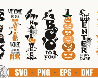 Halloween Porch Sign Svg Bundle | Vertical Halloween Cut Files | Spooky svg png eps dxf
