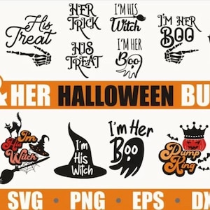His and Her Halloween SVG Bundle - I’m Her Boo I’m His Witch - Couple Matching Shirt Cricut Cut Files