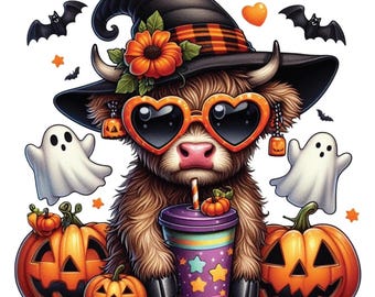 Halloween Highland Cow PNG Clipart Digital Download