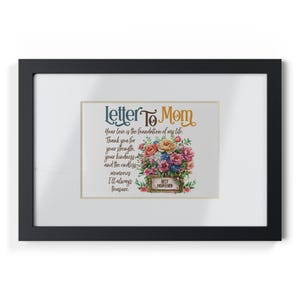 Heartfelt Brief an Mom Gerahmtes Poster, Sinnvolles Geschenk für Mom, Wandkunst, Wohnkultur, Muttertag, Geburtstag, Familienliebe