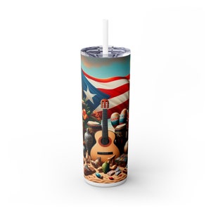 Puerto Rican Music Skinny Tumbler - Boricua Heritage Insulated Cup Skinny Tumbler with Straw, 20oz