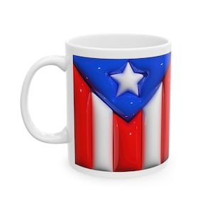 Puerto Rican Flag Mug - Boricua Pride Ceramic Coffee Cup Ceramic Mug, (11oz)