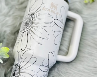 Flower Engraved Stanley Tumbler, Floral Full Wrap, Adventure Quencher (30 or 40 oz)