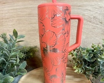 Hibiscus Engraved Brumate Era Tumbler, 40oz Leakproof Tumbler with Handle