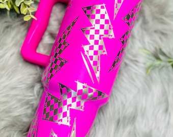 Engraved Simple Modern 40oz Tumbler, Checkered Lightning Bolts