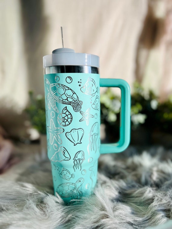 Ocean Themed Engraved Stanley Dupe 30 Oz Tumbler, Underwater Full Wrap,  Quencher Dupe, 40oz Tumbler With Handle 