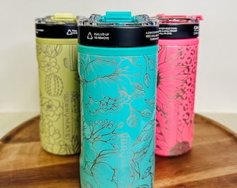 Engraved Brumate Hopsulator Trio  Cozie, Peony Engraved Slim Cozie, Engraved Brumate Hopsulator Trio, Engraved Hopsulator Trio, Custom Trio