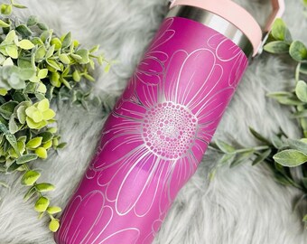 Stainless Tumbler with Handle - 30 oz - Darling Daisy