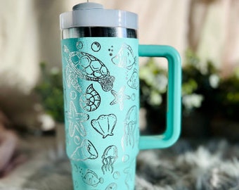 Gravierter Ozean Becher, Marine Life Design, 30oz 40oz