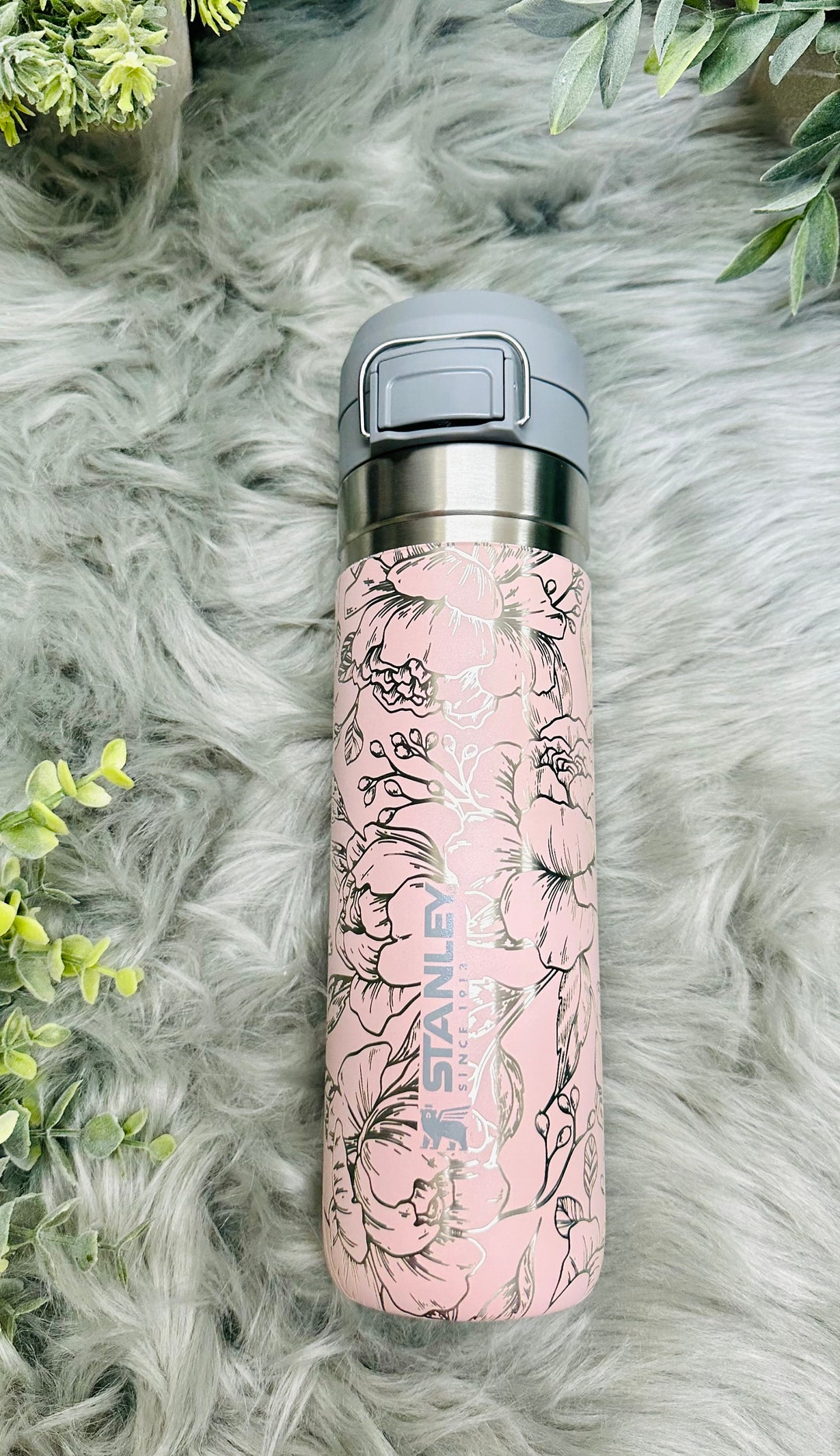 Engraved Stanley GO Bottle, 24oz Stanley GO Quick Flip, Peony Full Wrap ...