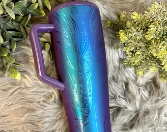 Feather Engraved 40oz 30 oz Brumate Era Tumbler, 40oz Tumbler with Handle, Engraved Brumate Era Tumbler, Engraved Tumbler, Custom Era