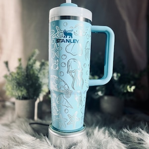 Engraved Stanley Quencher H2.0 Flowstate Tumbler 40 oz, Under Water Full Wrap, Stanley Tumbler, Adventure Quencher, Marine Life